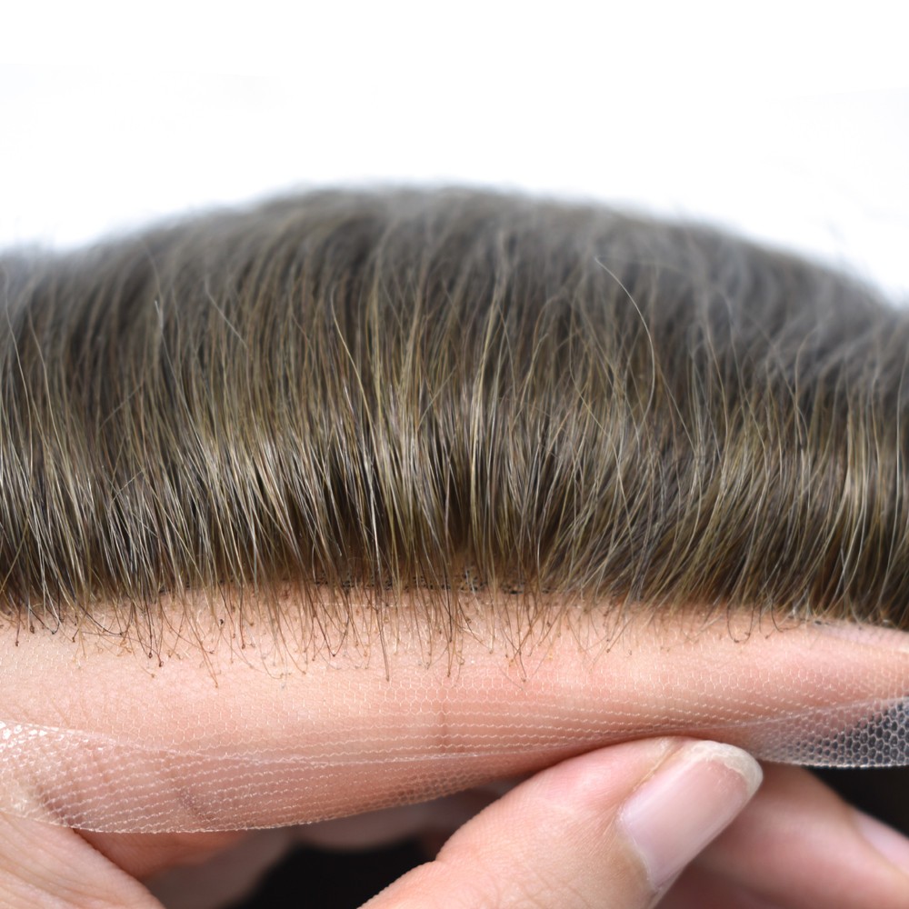 French Lace Front Toupee Human Hairpiece Bleached Knots Natural Hairline