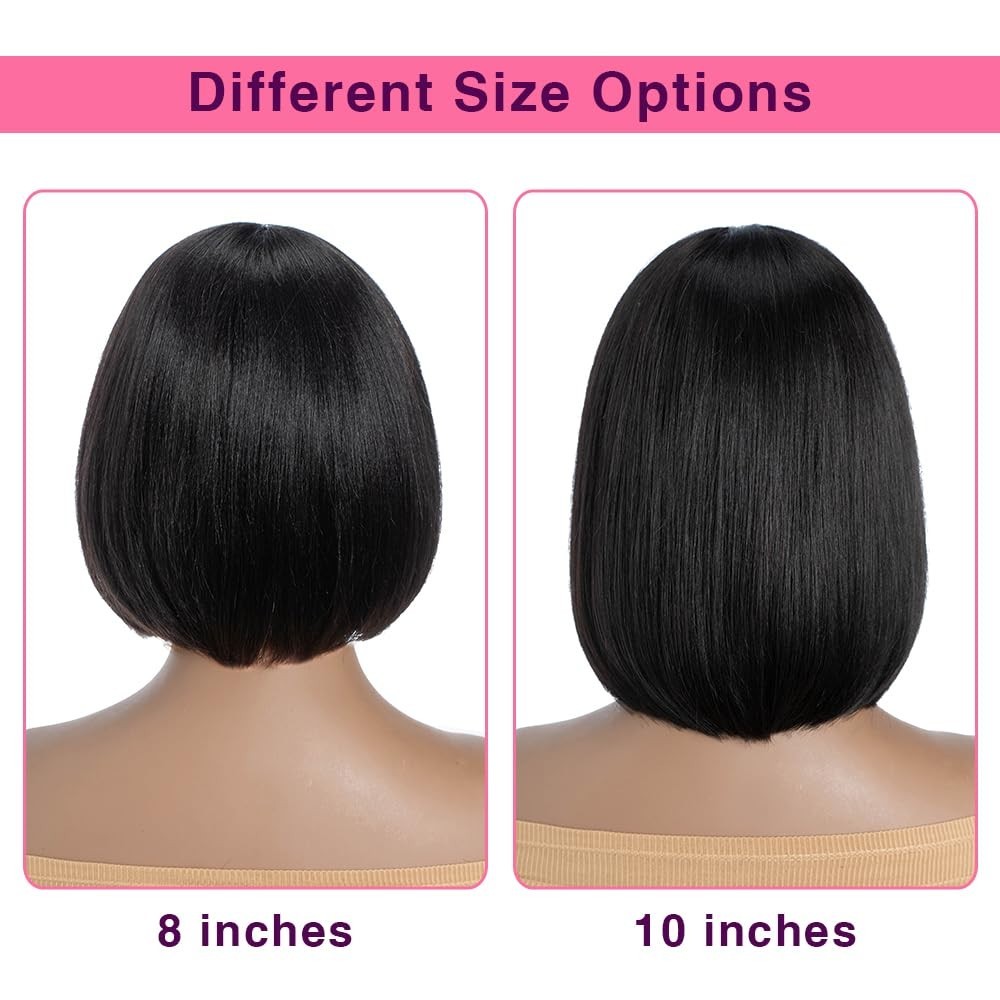 Short Bob Wig Human Hair with Bangs Straight Bob Wig with Bang Machine Made Wig