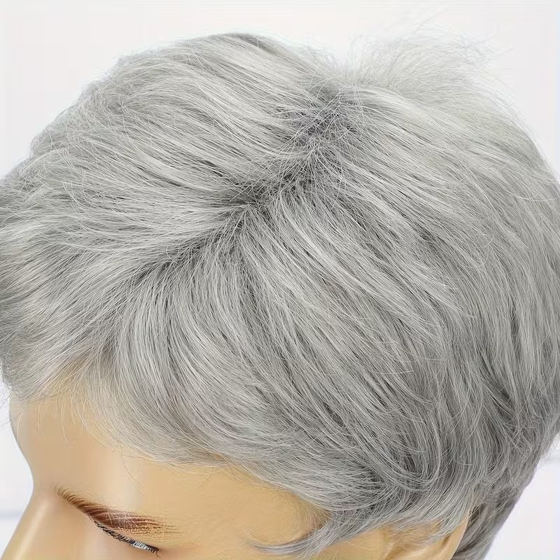 Men Grey Wig Gray Layered Short Beanie Hairpiece Dress Up Universal Cosplay Wigs