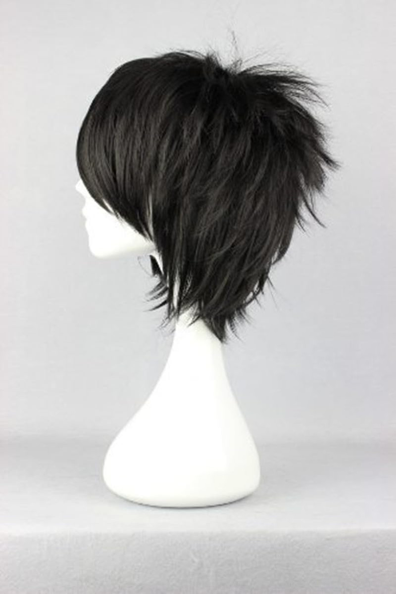 Short Black Cosplay Wig Spiky Fluffy Heat Resistant Synthetic Hair Emo