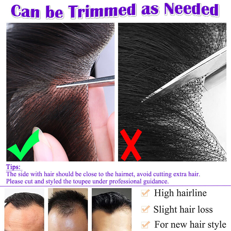 100% Remy Human Hair Mens Toupee Replacement System Hairline Hairpiece Brown PU