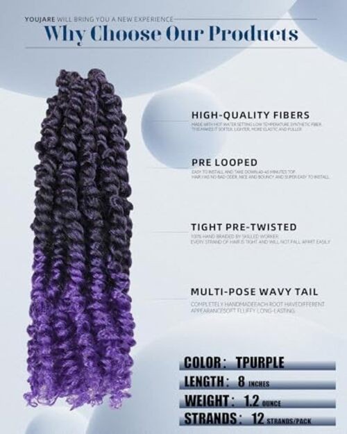 Pre-looped Passion Twist Crochet Hair 14 Inch 8 14 Inch (Pack of 8) TPurple