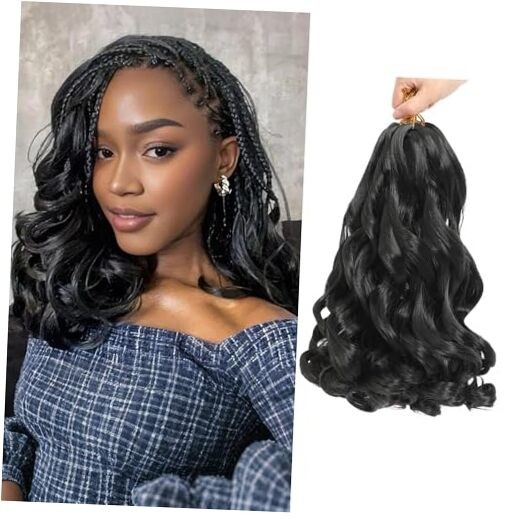 French Curl Braiding Hair Pre Stretched Bouncy Braiding Hair Curly 12 Inch #1B
