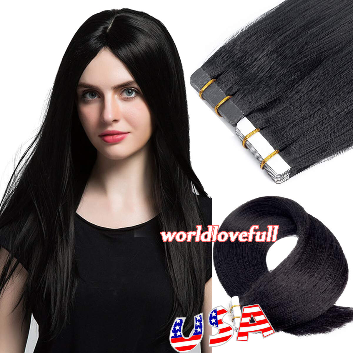 Reusable Seamless Tape in Skin Weft Russian Remy Human Hair Extensions Straight