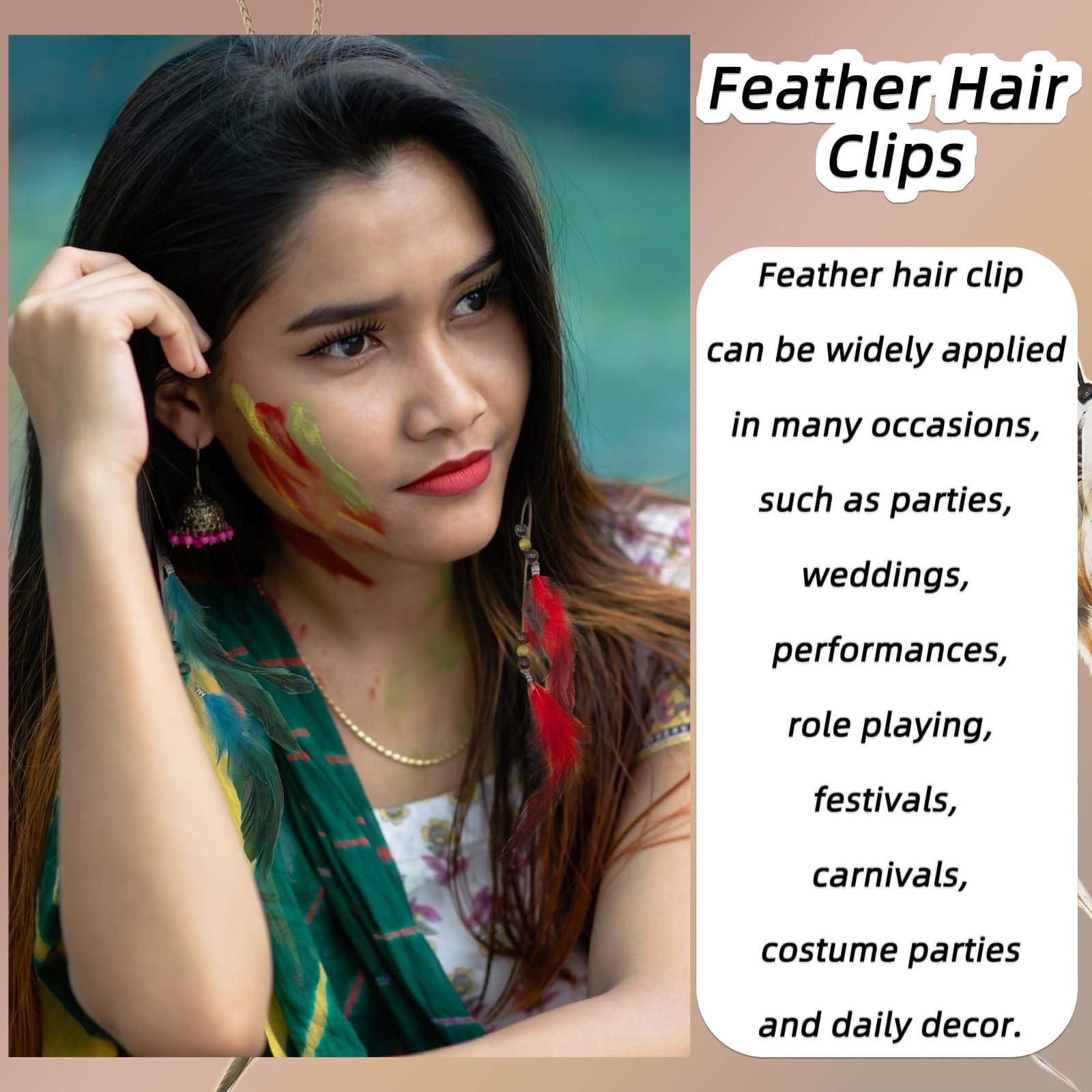 Natural Handmade Colorful Boho Hair Clips, 13 Inch Vintage Feather Extensions…