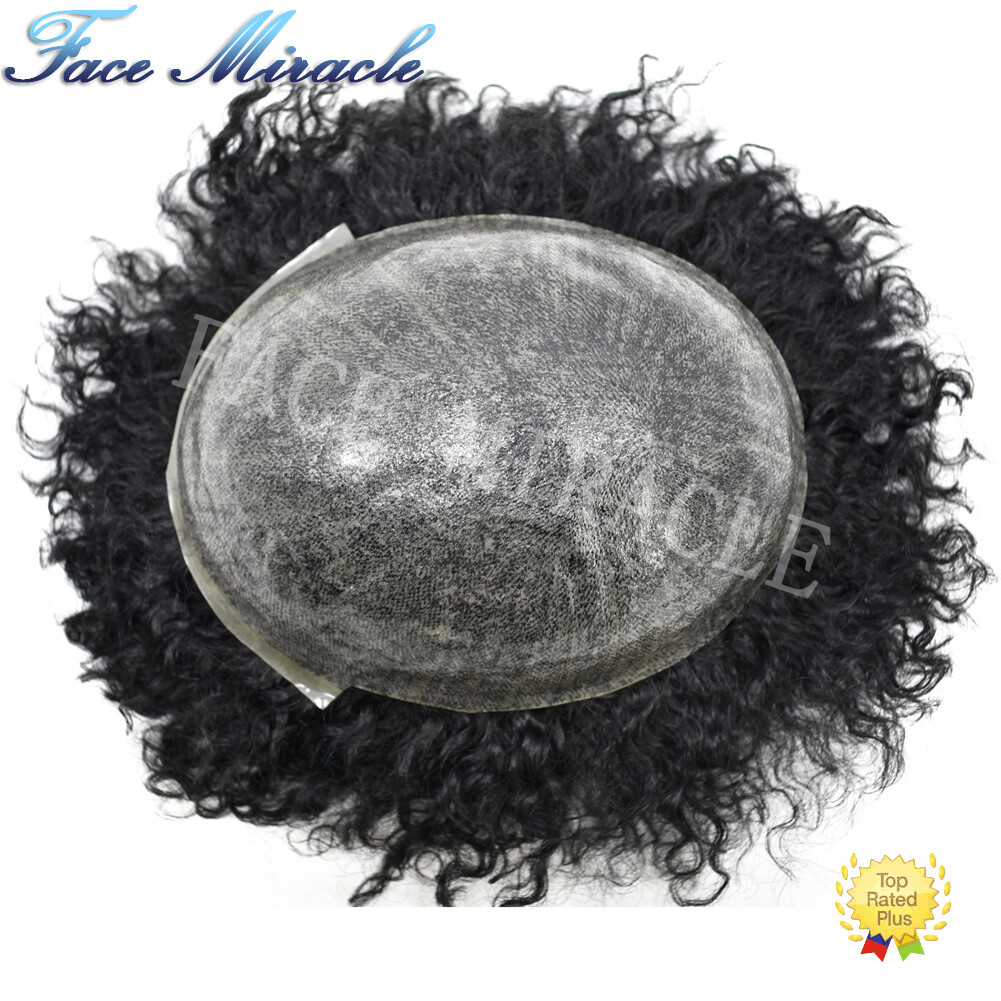 Full PU Afro Toupee for Black Men Kinky Curly Hairpiece for Black Men Human Hair