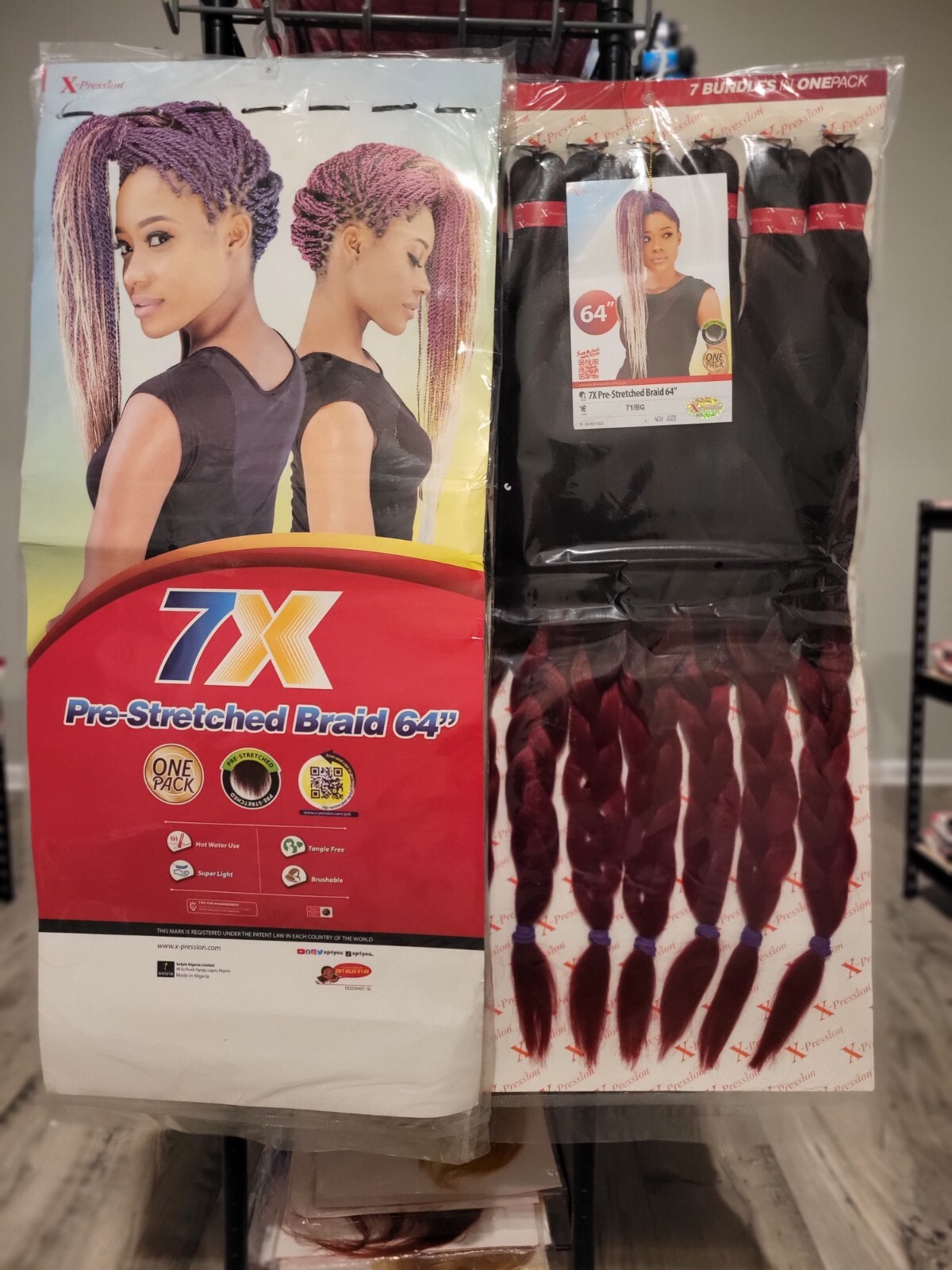 X PRESSION 7X PRE-STRECTHED BRAID 64″ , 7 BUNDLES IN 1 PACK, I PACK DOES IT ALL