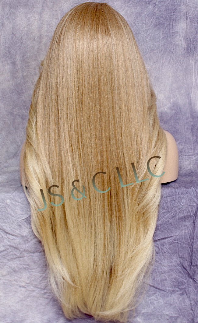 Extra Long Human Hair blend Heat OK Full Lace Front Wig Blonde mix WBPC 27/613