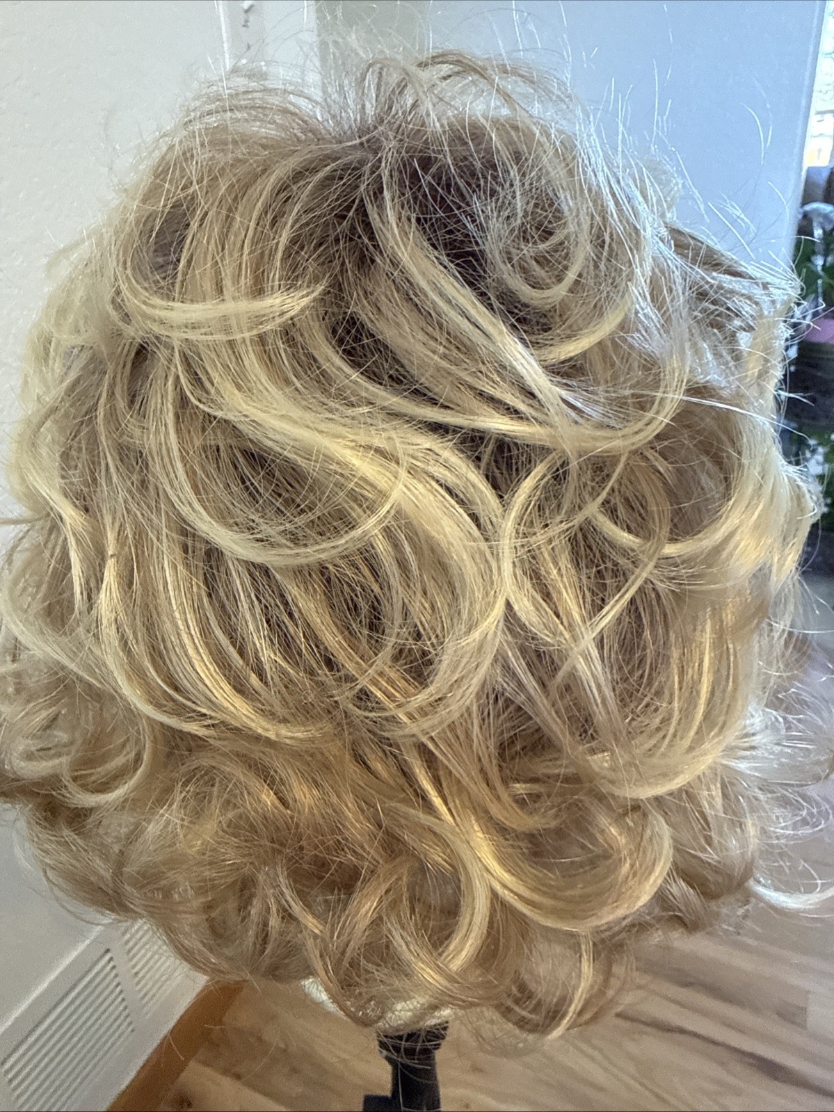 483 Curly Long Net Cap Light Blonde Tipped Big Hair. Very Nice