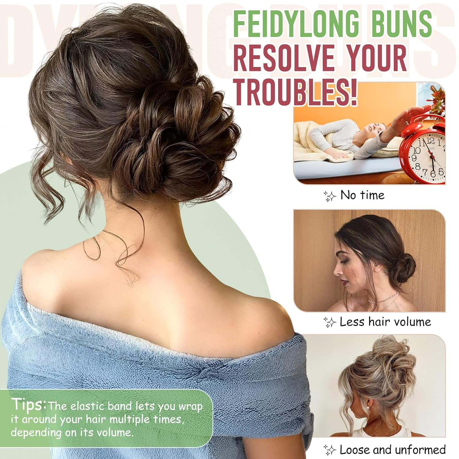 2 PCS Messy Bun Hair Piece Wavy Curly Scrunchies Synthetic Chignon Ponytail Hair