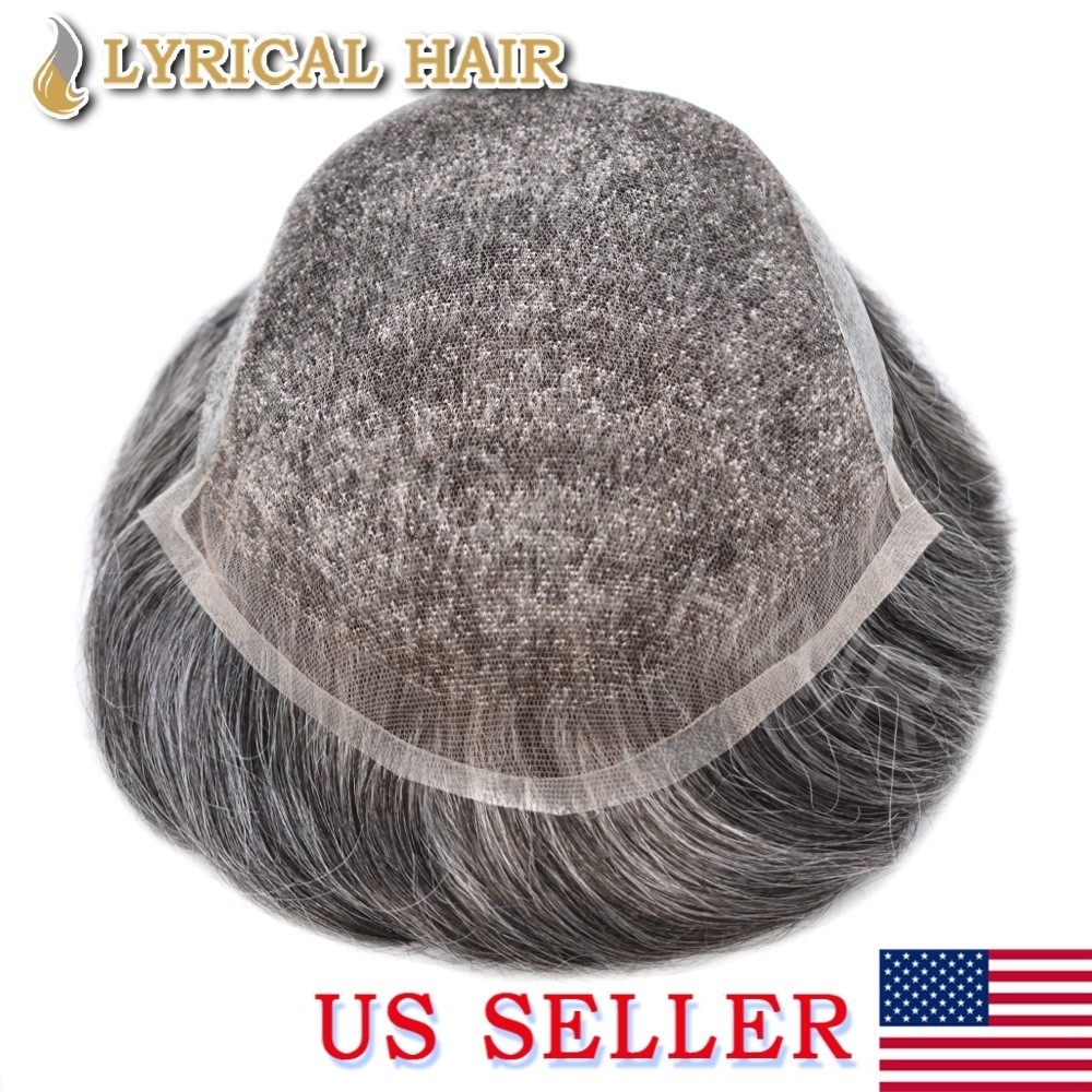 Lyrical Hair French Lace Front PU Base Mens Toupee Human Hair Natural Hairpiece