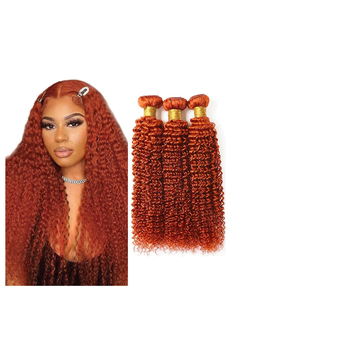 Fridnae 14 16 18 Inch Orange Bundle Color 350 Curly Wave Human Hair Bundles 8A