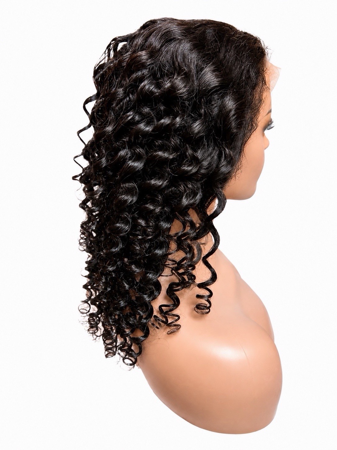 Black 18” loose wave Human Hair 13×4 Lace Front Wig Free-Part w/ Combs & Straps