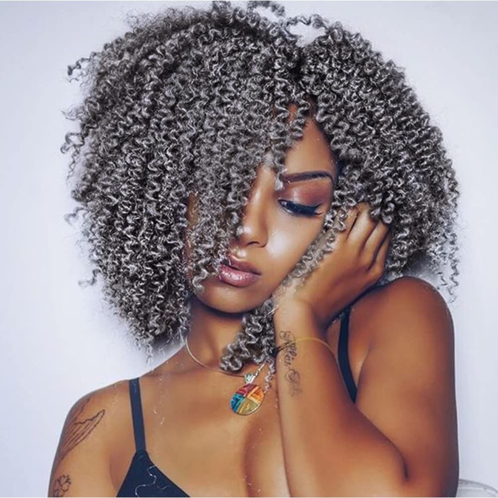 6 Packs 8 Inch Short Grey Passion Twist Hair Marlybob Jerry Curl Crochet Hair…