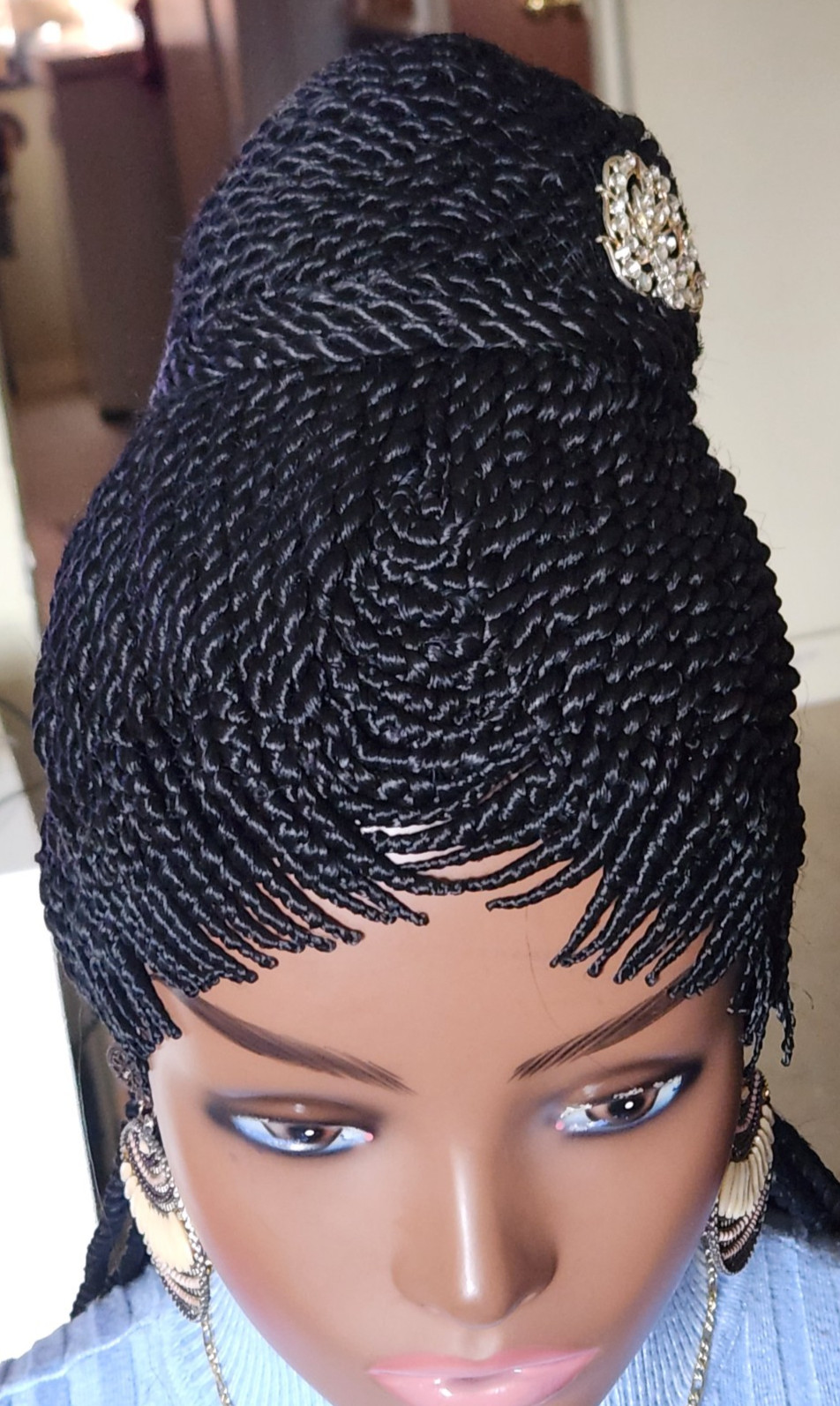 Fully hand braided senegale twist cornrows wig poney bout 1B