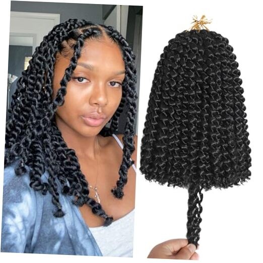 Passion Twist Crochet Hair for Women Black Color 9 Packs 10 Inch (pack of 9) 1B