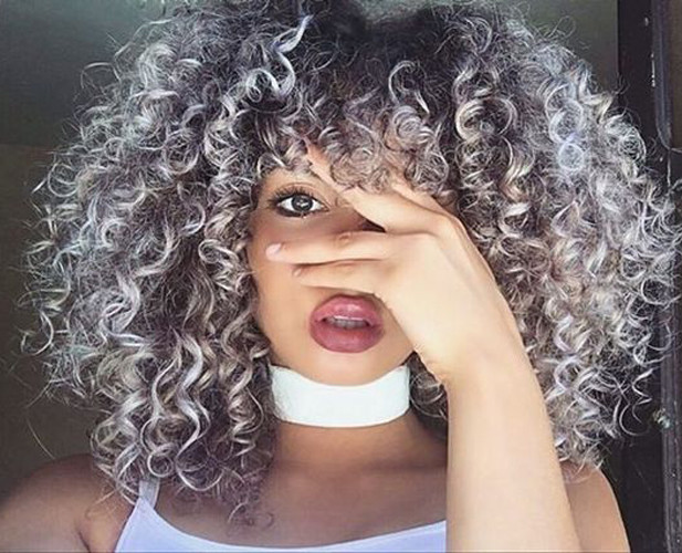 Afro Short Curly Gray Mixed Synthetic with Bangs Curly Hair Wig For Women Daily