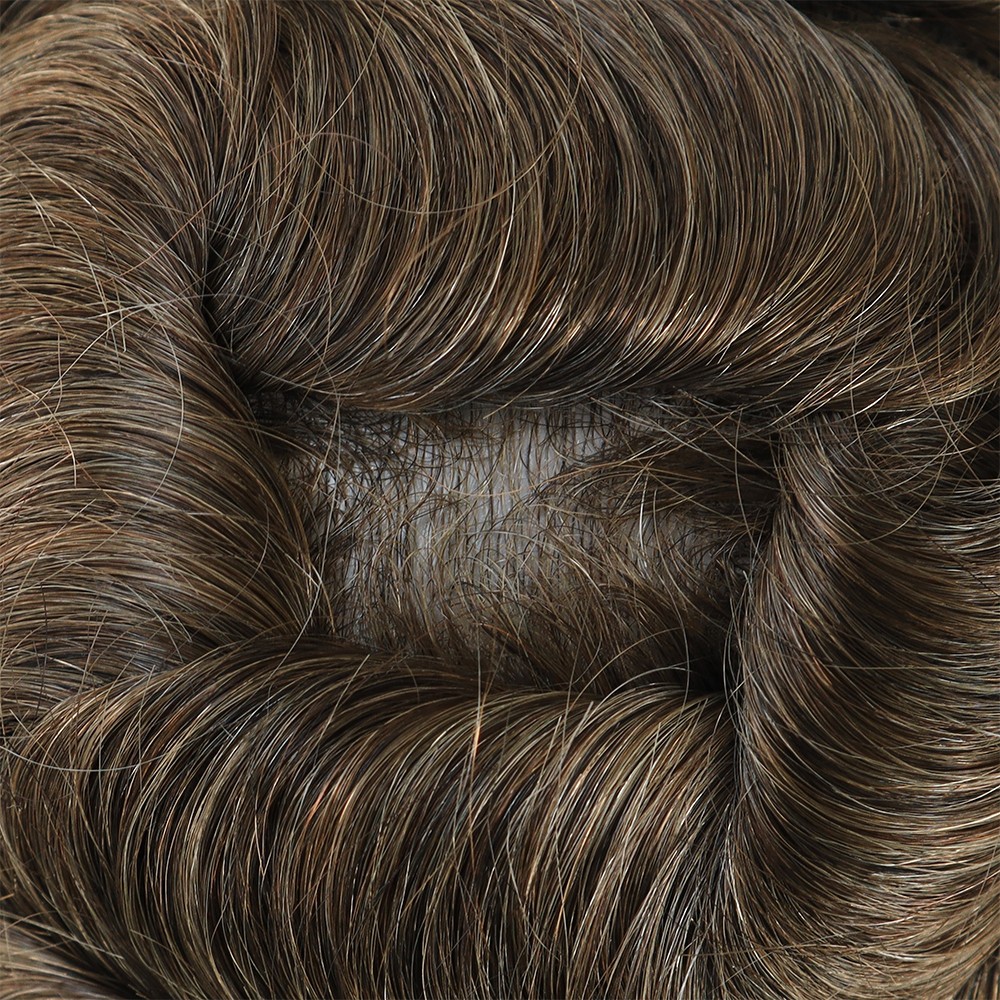 Mens Toupee Human Hair Replacement System Gent Hairpiece Ultra Thin Skin 0.04mm