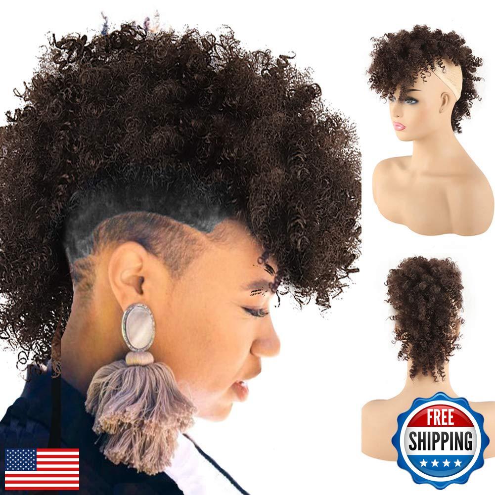 KRSI Afro High Puff Hair Bun Ponytail Drawstring With Bangs Synthetic Light B