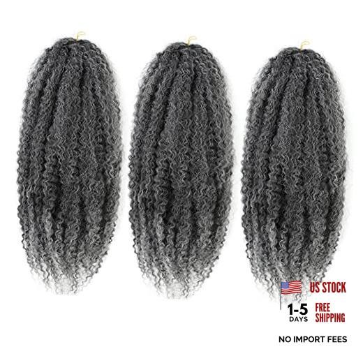 Grey Marley Twist Braiding Hair, Curly Crochet 18 Inch (Pack of 3) T1B/Grey