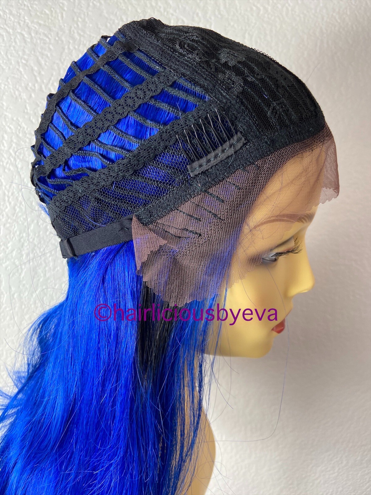 100 Percent Human Hair Wig Blue Ombré Black Lace Front Middle Part 16 Inch Long