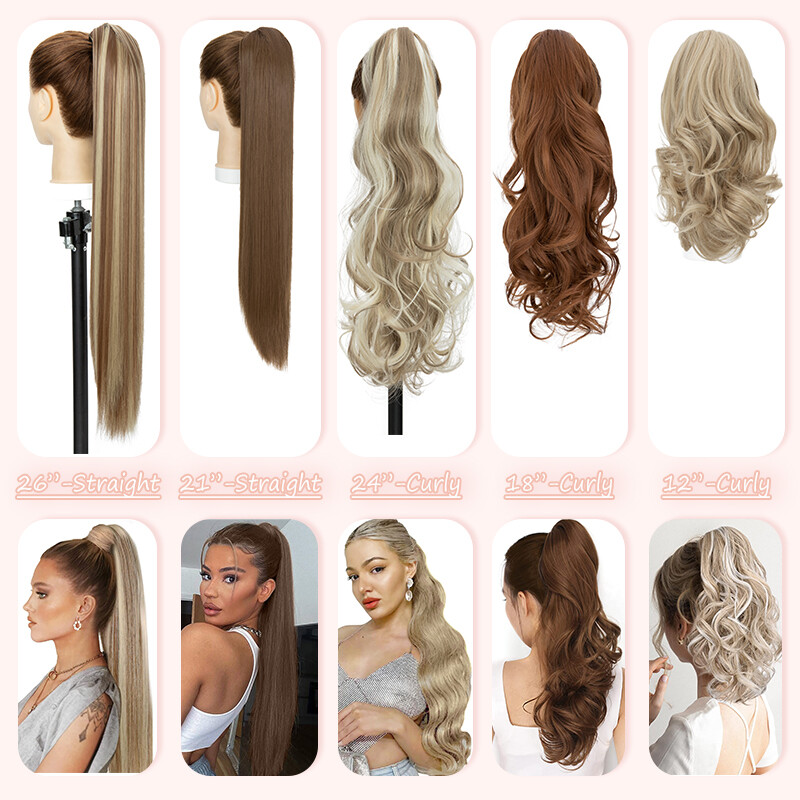 US 100% Real Thick New Clip In Hair Extension Pony Tail Claw Around Ponytail