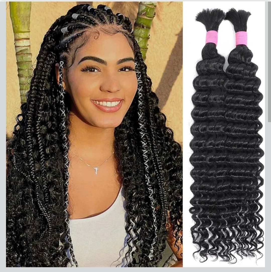 20Inch 2 Bundles OF Human Braiding Hair,Deep Wave,Bulk Hair For Knotless Braids