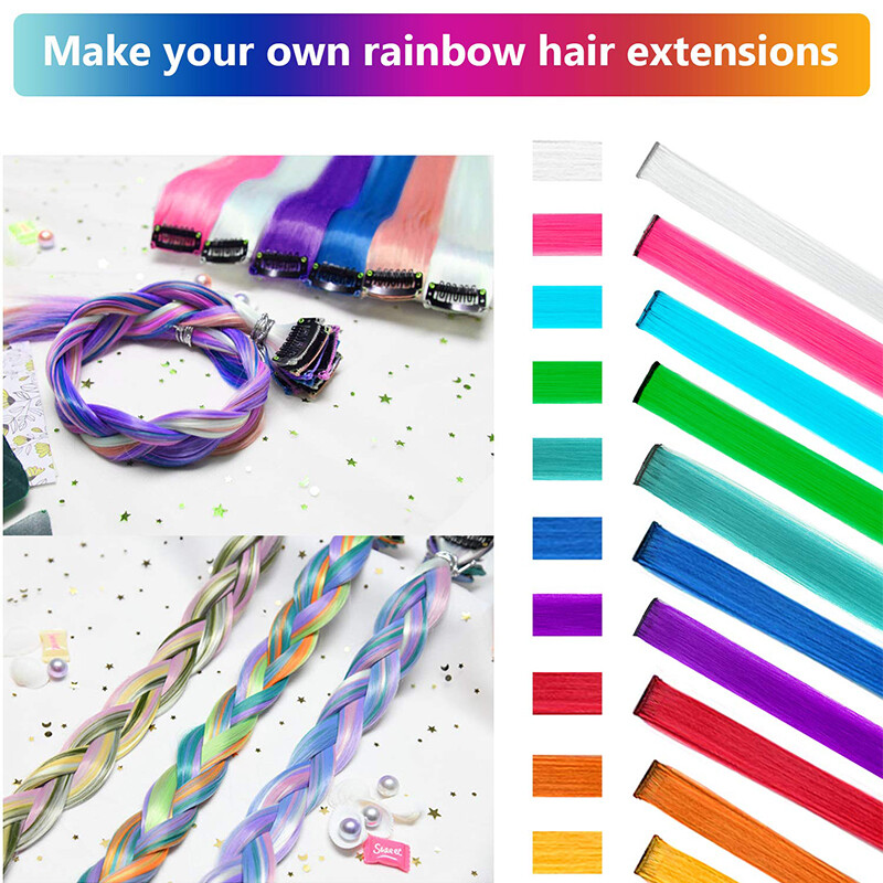 10Piece Colors Clip In Highlight Hair Streaks Hair Extensions Multi-color Braids
