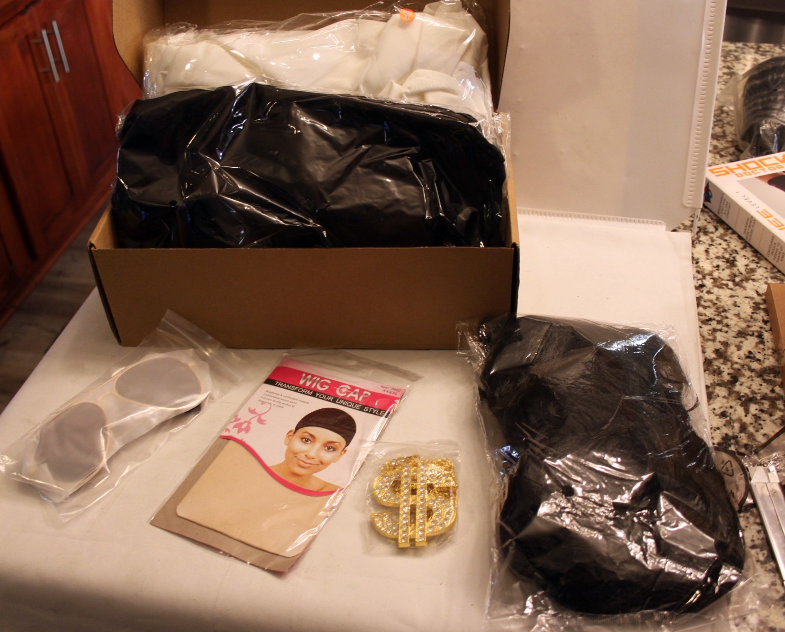 Adult Men XL 70’s costume, glasses, Wig, clothes, Mr Cool, gag gift $ necklace