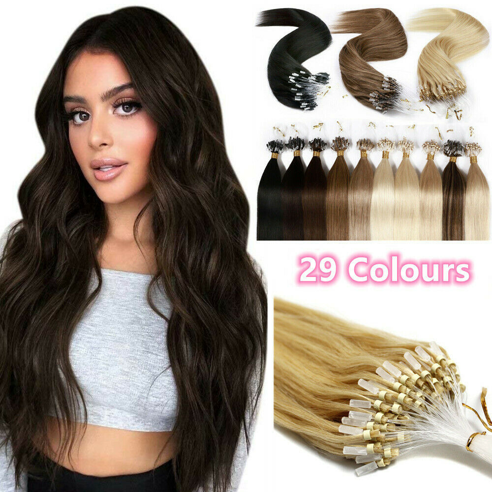 Micro Ring Loop Human Hair Extensions Micro Beads Link Remy Hair Colored 16-26in