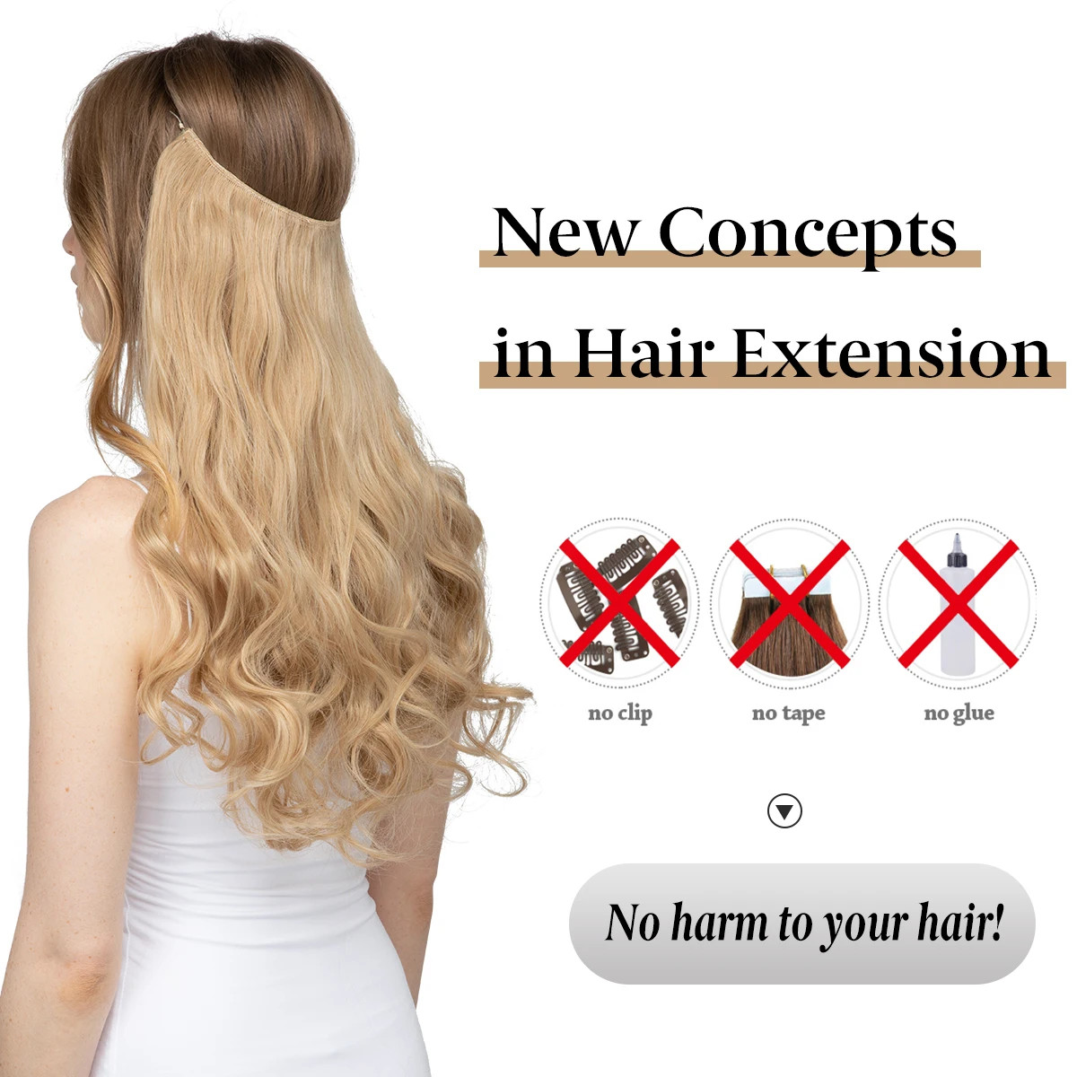 Synthetic No Clips Hair Extension Ombre Black Blonde Pink Long Wave