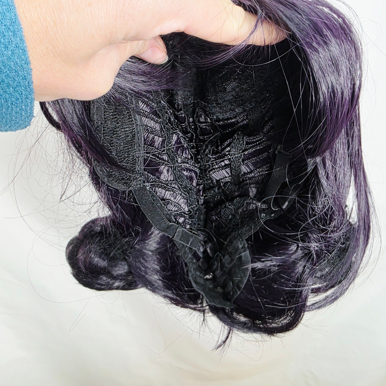 Short Black Purple Cosplay Wig with 2 Buns for Women Halloween Party Costume