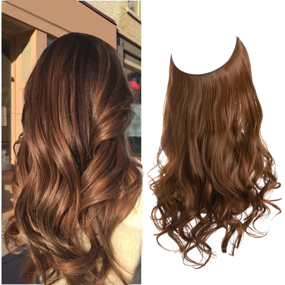 Synthetic No Clips Hair Extension Ombre Black Blonde Pink Long Wave