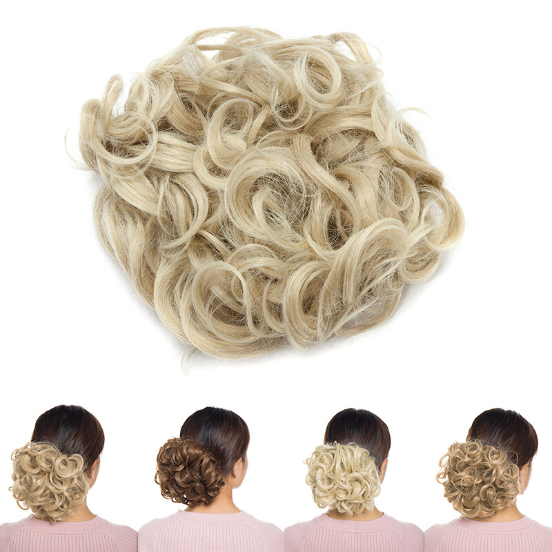 LARGE Curly Messy Bun Clips In Hair Extension THICK Chignon Updo As Human Blonde