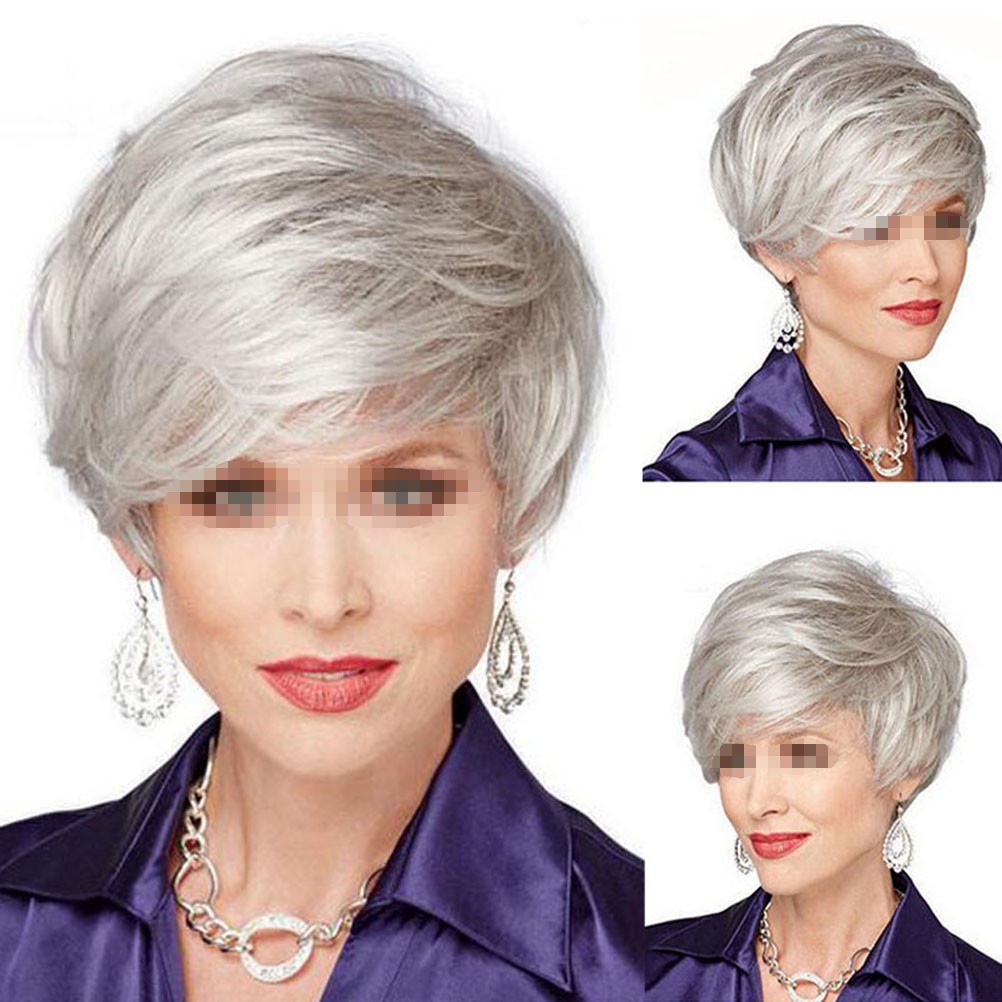 Silver Grey Short Curly Hair Wig Wig Cover for Women Celebration