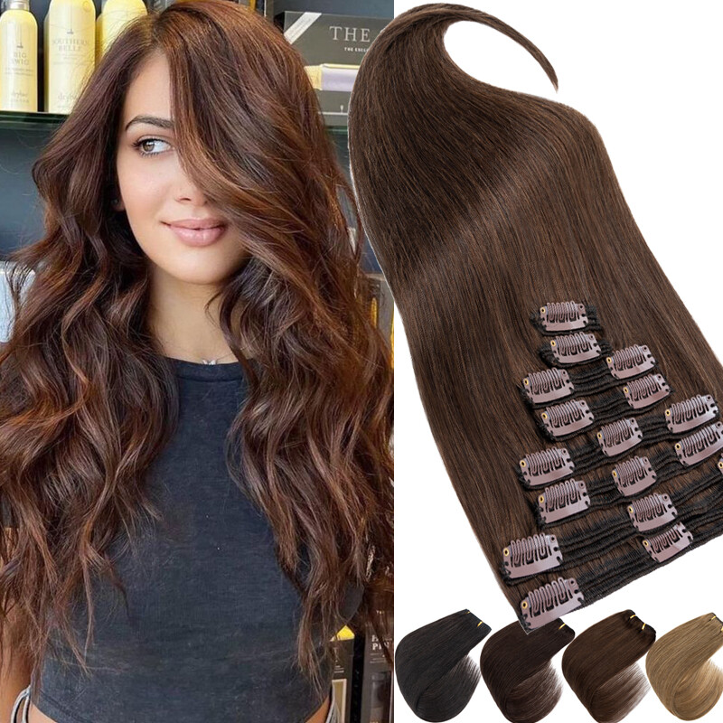 200G Extra Thick Double Weft Clip In Remy Human Hair Extensions Full Head Blonde
