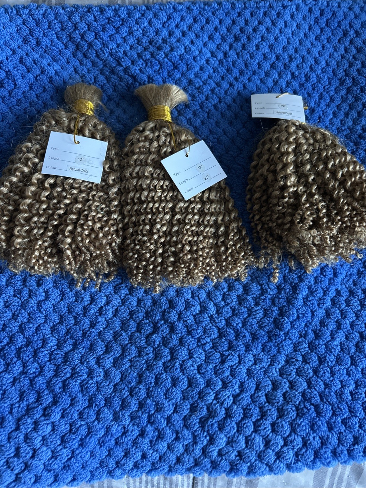 3 Bundles Human Hair 12” Bulk For Braiding NO WEFT Golden Blonde Color #27 FRESH