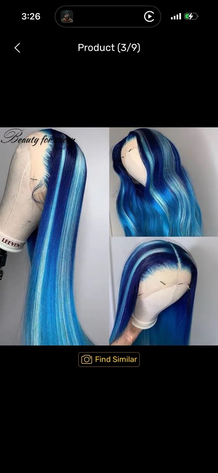 Lace Front Wig Synthetic Long Straight Blue/Black Middle Part One Size Women