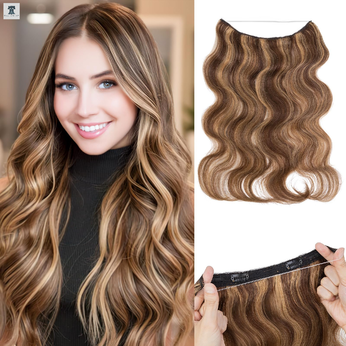 Sego Pro Halo Hair Extensions Real Human Hair Wavy Invisible Wire Hairpiece