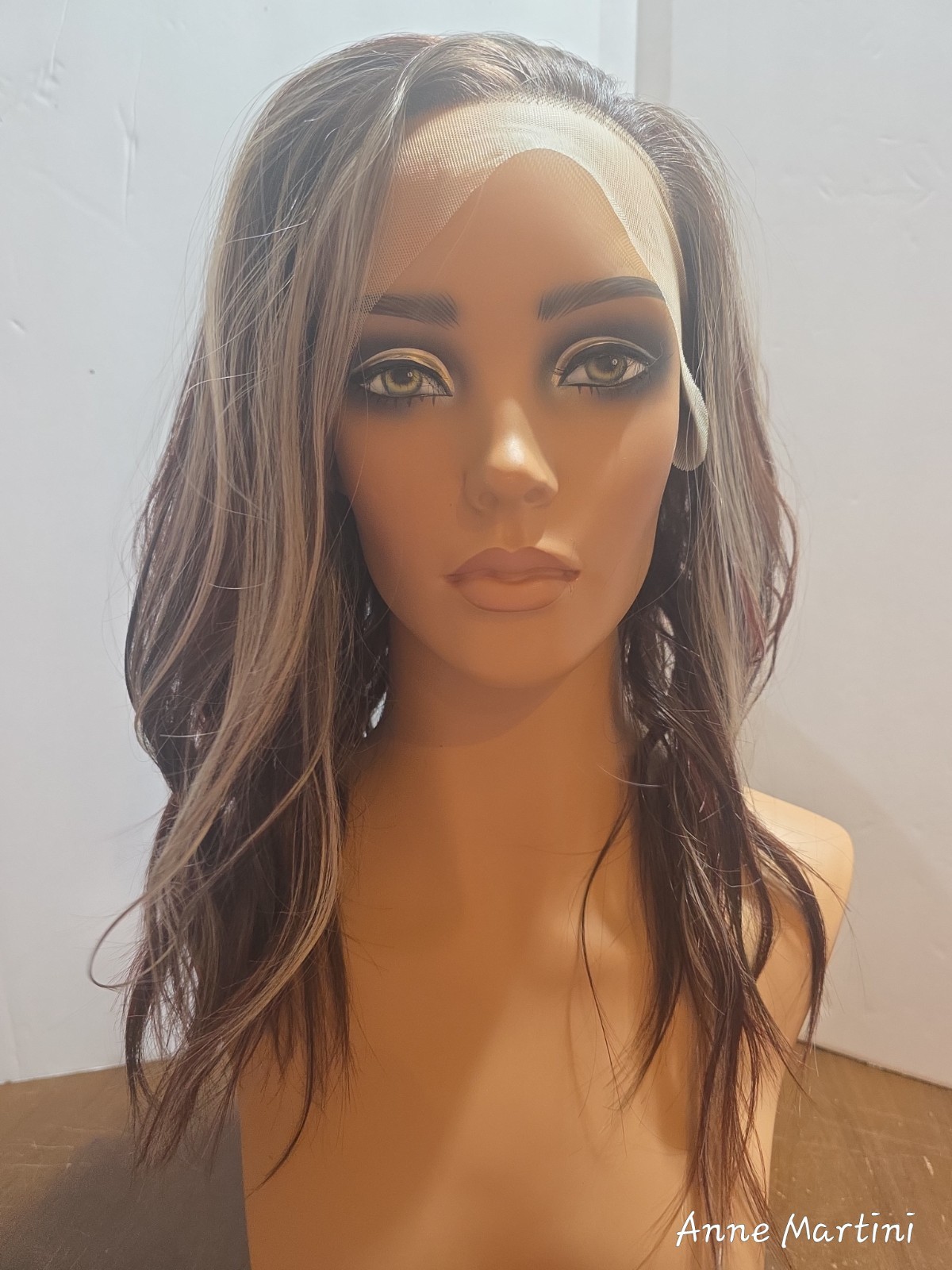 Martini Wigs Lace Front Wavy Wig Free-Part Medium Brown/Blond/Red 16 in