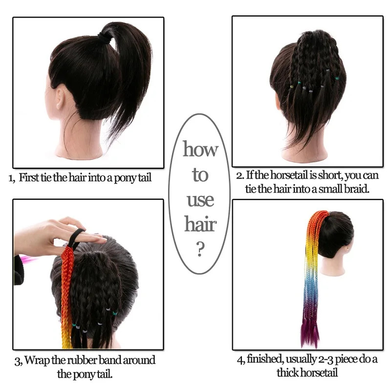 Gradient Colored Braided Ponytail Extension Elastic Rubber Band for Women Girls