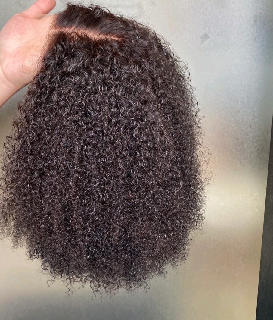 12INCH BRAZILIAN HAIR 5X5 HD LACE WIG AFRO SOFT KINKY BABY CURL 180% DENSITY 1B#