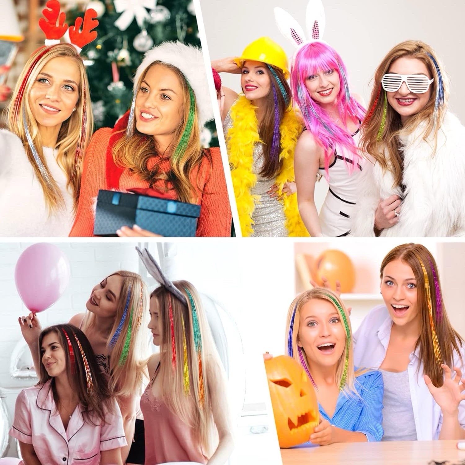 47 Inches Tinsel Hair Extension With Tool 12 Colors 2400 Strands Hair Extension