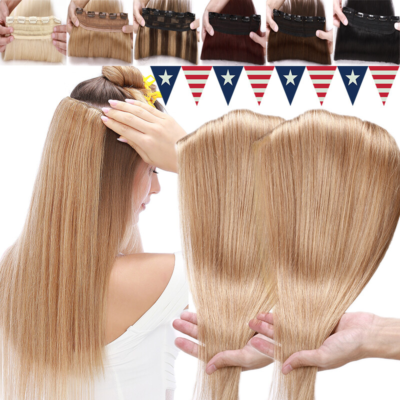 8″-24″ Clip In One Piece Real Remy Human Hair Extensions 3/4 Full Head Wefts USA
