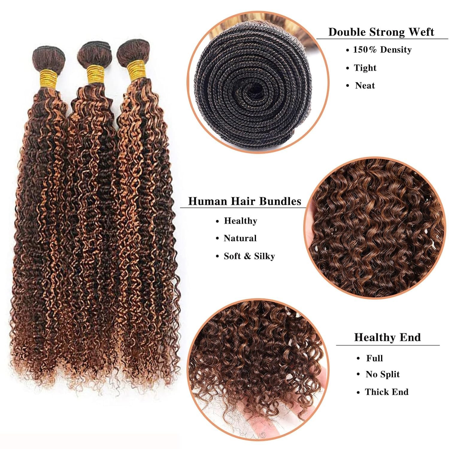 Giginger Jerry Curly Human Hair Bundles 22 24 26 Inch Brazilian Chocolate Brown