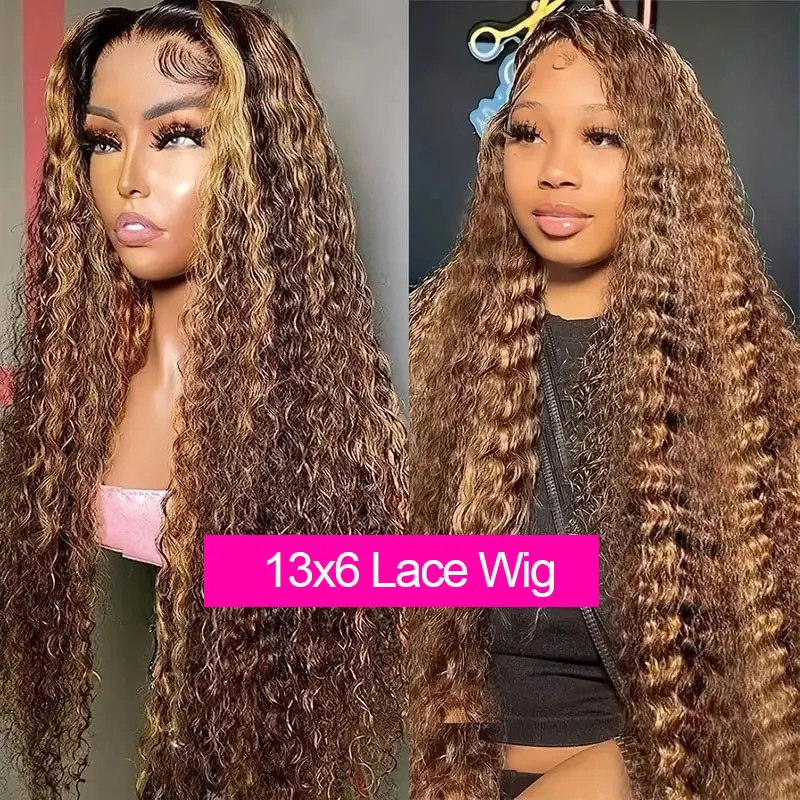 4/27 Highlight Deep Wave Lace Front Human Hair Wig Ombre Transparent Pre Plucked