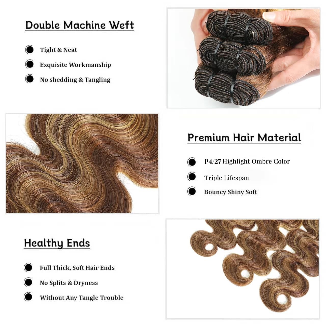 Airnext Highlight Human Hair Bundles Ombre 4/27 Body Wave Bundles Human Hair
