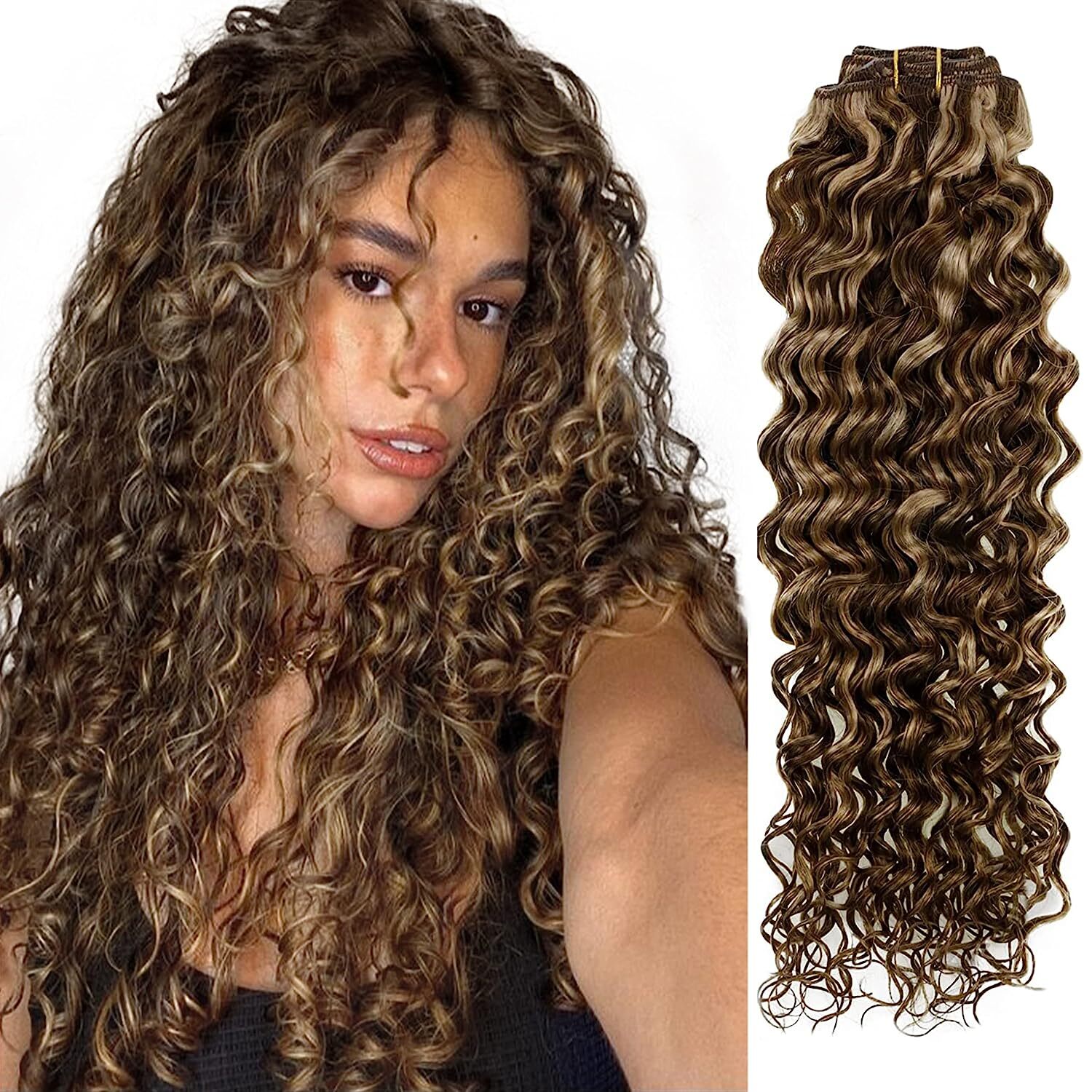 45cm to 70cm Natural Curly Clip In Extensions Human Hair 120g 7pcs Brown Black