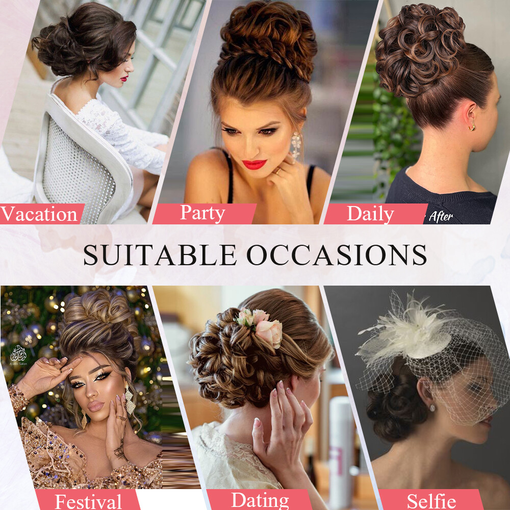 US Curly Chignon Messy Bun Updo Clip in on Hair Piece Bridal Extensions As Human