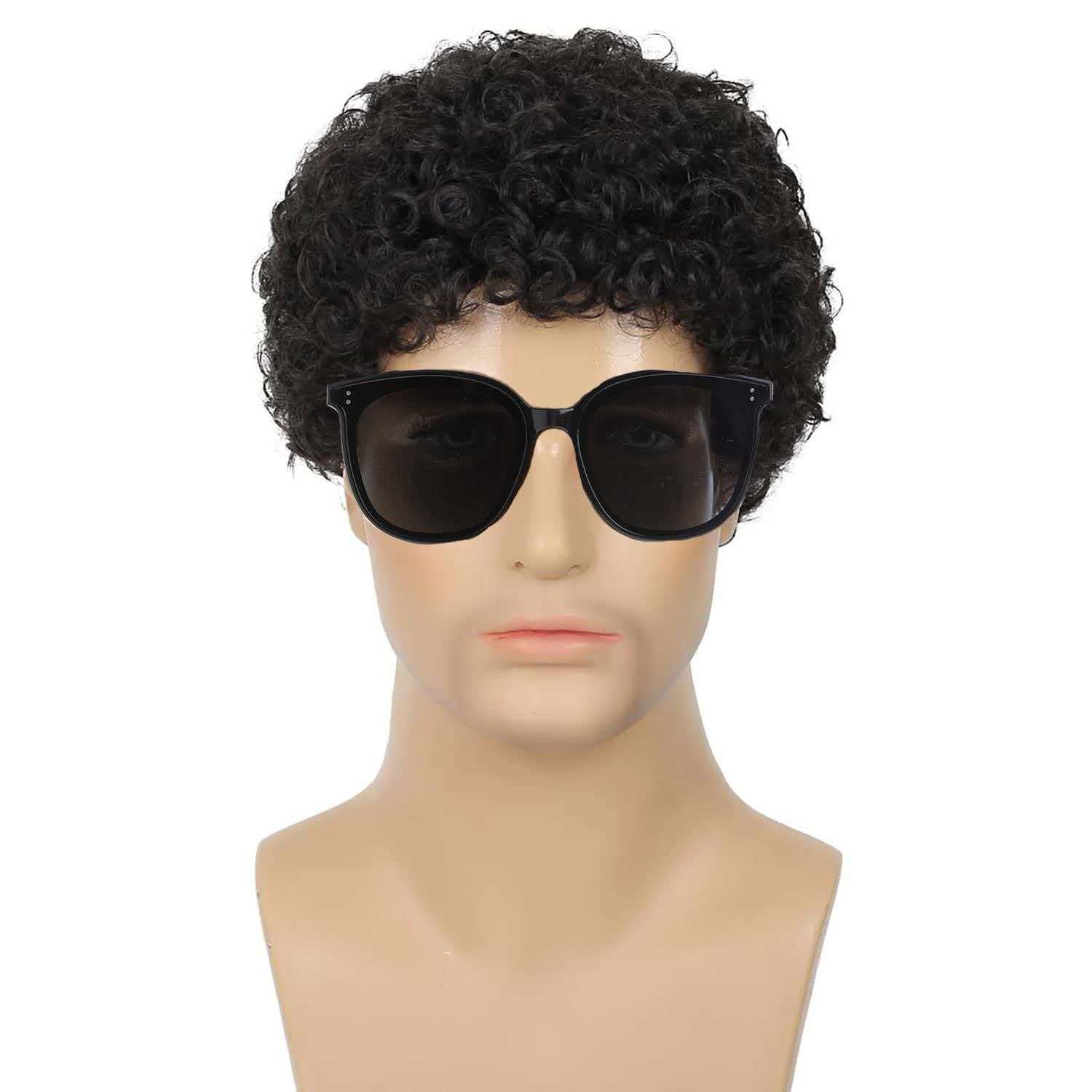 Men’s 6in Short Curly Brown Wig Full Heat Resistant Synthetic Cosplay Party